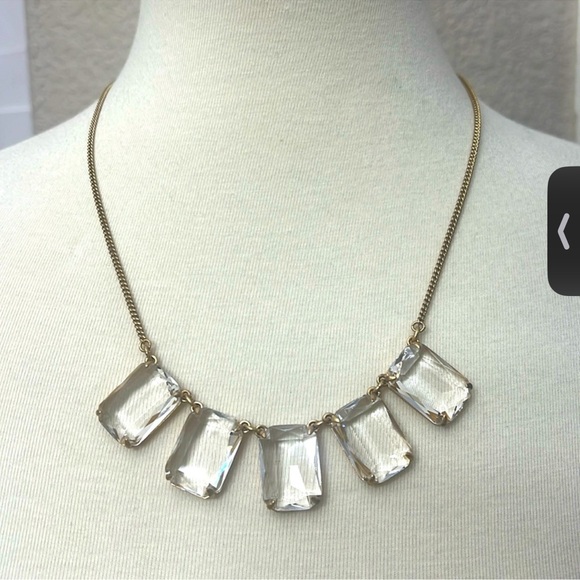 J. Crew necklace gold tone clear gemstone designer fashion statement diamond - Picture 2 of 4